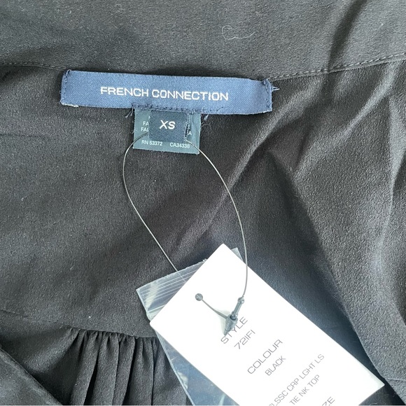 French Connection Crepe Tie-Neck Cold-Shoulder Long-Sleeve Blouse, Black, XS - Picture 5 of 6